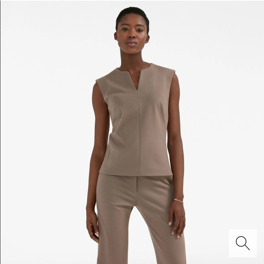 MM Lafleur Colvin Top Russett 10 split neck tailored stretchy blouse tan beige